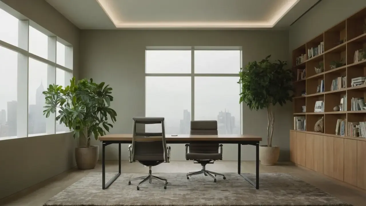 Hier ist die Antwort:Helles Licht erhellt modernes Arbeitszimmer