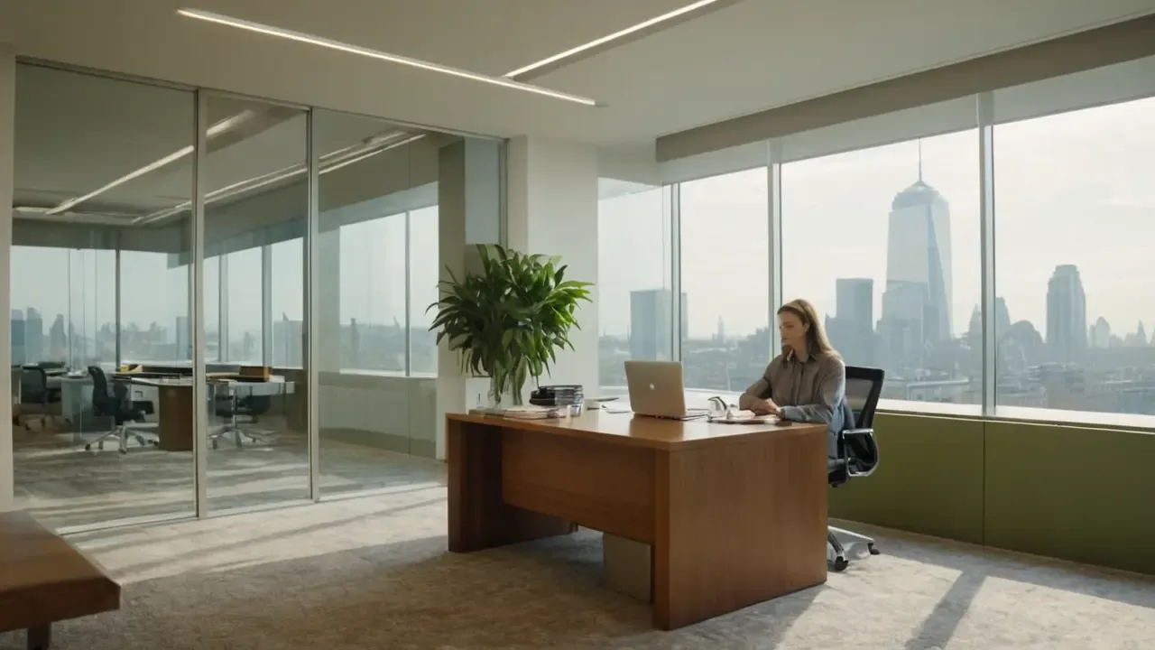 Hier ist eine passende, kurze Antwort:Moderne Büroatmosphäre, sanftes Licht