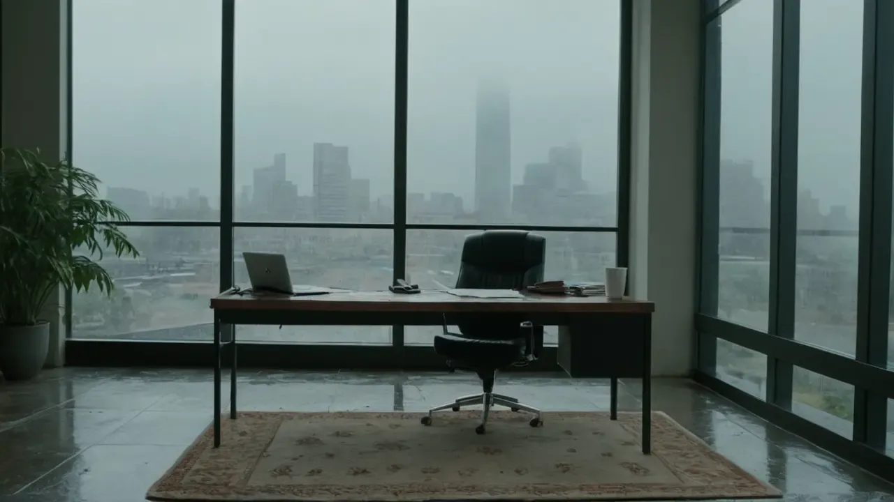 Hier ist eine mögliche Antwort:Ruhe, Büro, Regen, Schatten. (Tranquilidad, oficina, lluvia, sombras)