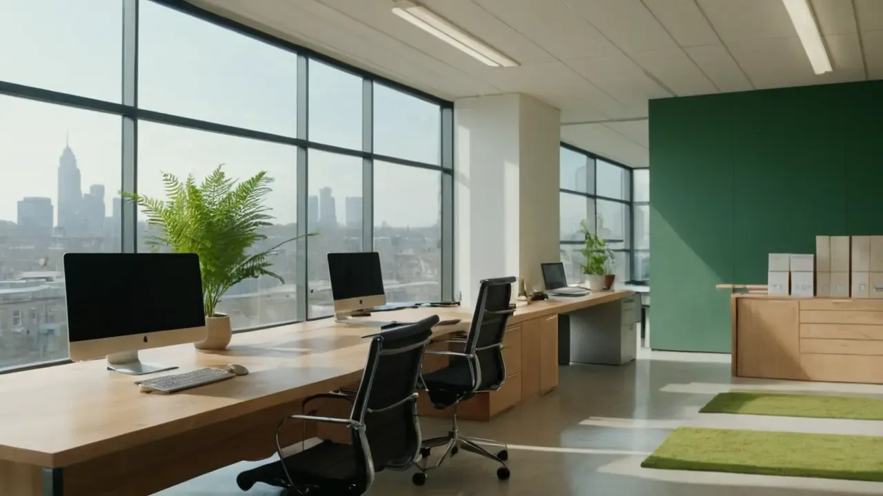 Hier ist eine kurze Antwort auf Deutsch:Ruhevolles Büro, sanftes Licht, klare Sicht