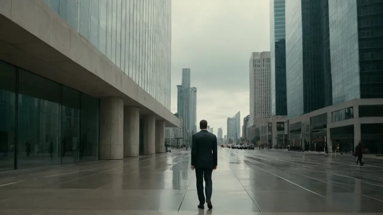 Hier ist eine Option:Modernes Gebäude dominiert urbane Szene. (Edificio moderno domina la escena urbana.)