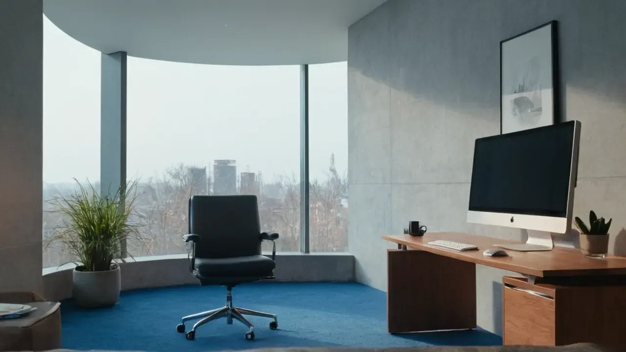 Hier ist eine mögliche Antwort:Ruhevolles Büro, sanftes Licht und Fokus