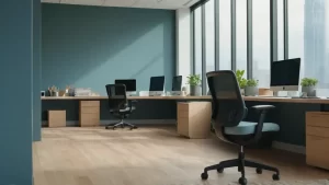 Hier ist eine mögliche Antwort:Helles Büro mit Licht und Details
