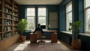 Hier ist eine Antwort:„Helles Büro: Ordnung