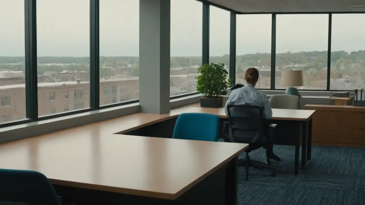 Hier ist eine kurze, prägnante Antwort:Helles Büro – ruhige Konzentration. (Brillante oficina – concentración tranquila.)