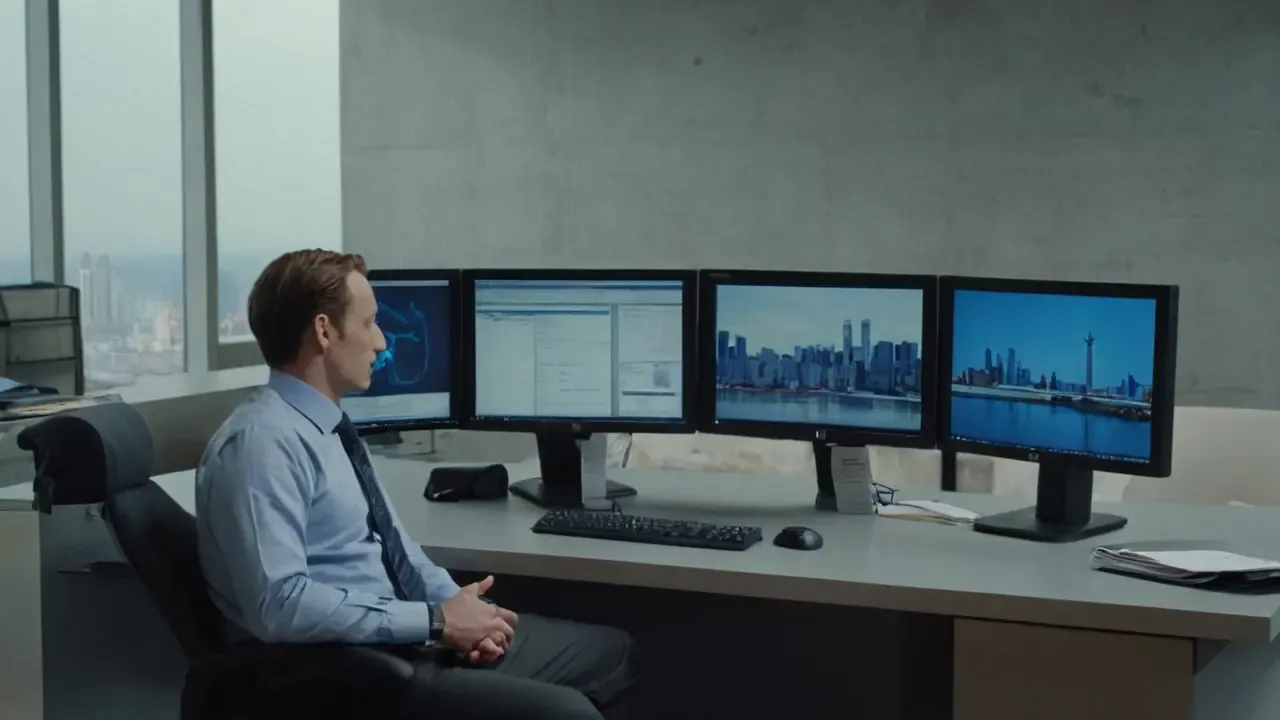 Hier ist ein möglicher Satz:Tristes Grau, stummes Büro, gedämpft